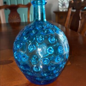 Hand blown blue coin dot bottle